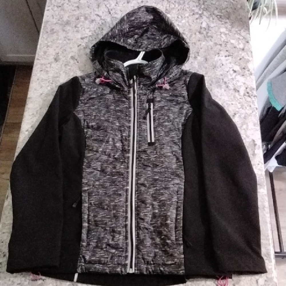 Women's Black and Gray Hooded Utility Jacket